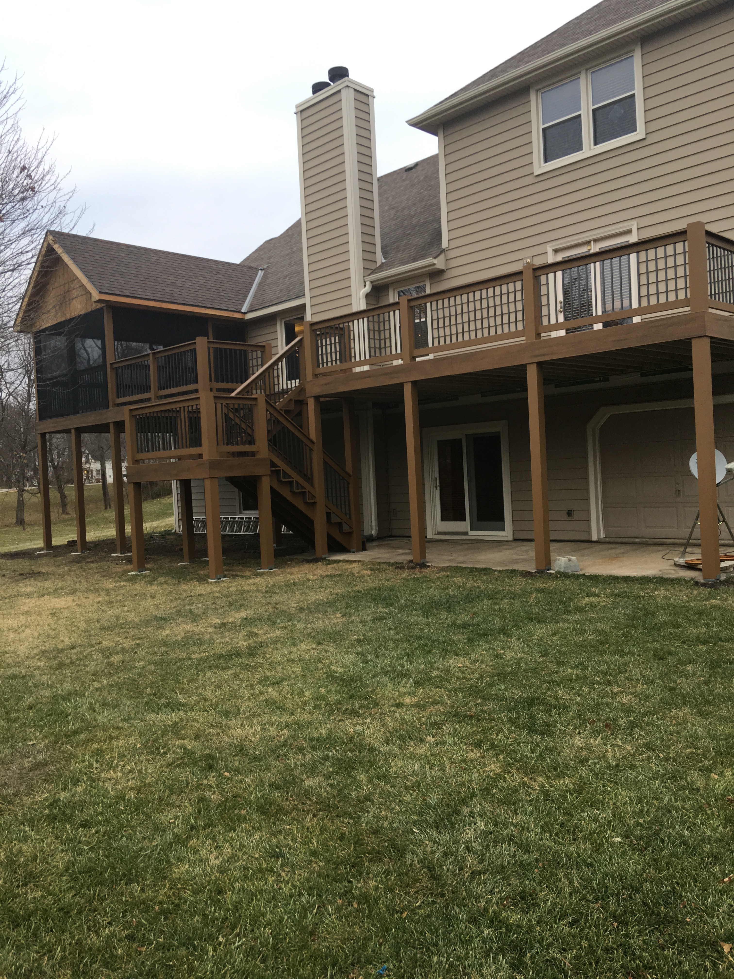 Screened Deck With a Roof Stairs and extended porch