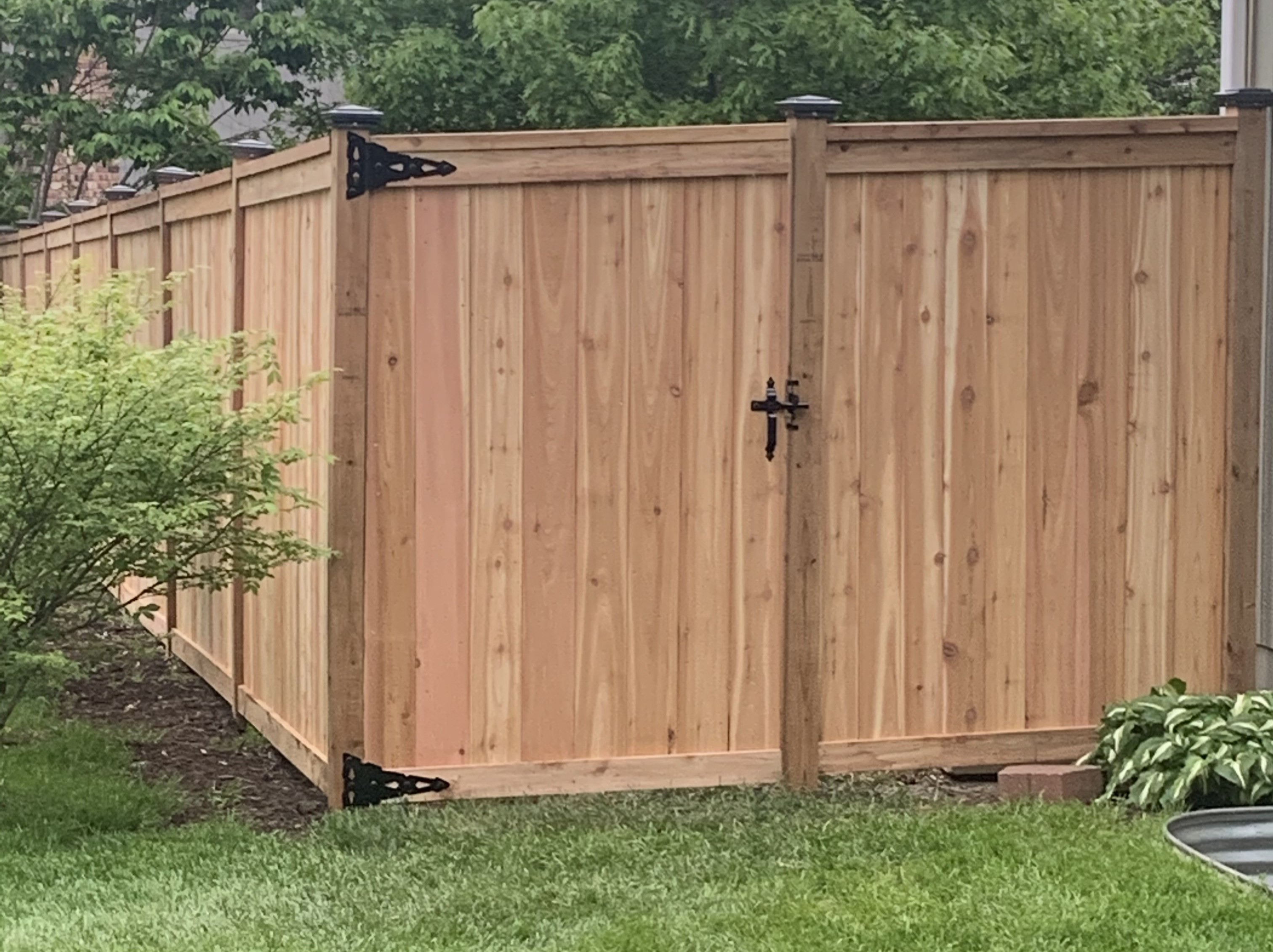 wood picture frame fence with gate